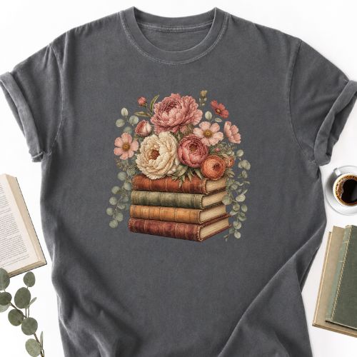 Floral Books Stack Vintage Unisex T-Shirt - Book Social Club