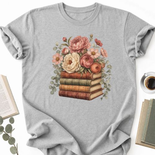 Floral Books Stack Vintage Unisex T-Shirt - Book Social Club