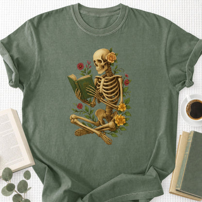 Floral Reading Skeleton Unisex T-Shirt - Book Social Club