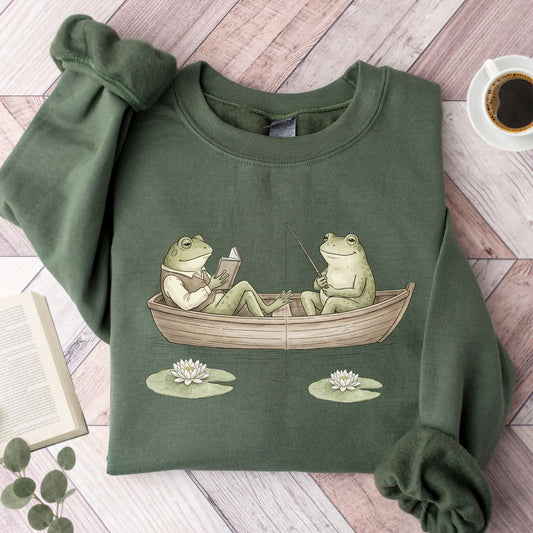 Frog Reading Cottagecore Unisex Sweatshirt - Book Social Club