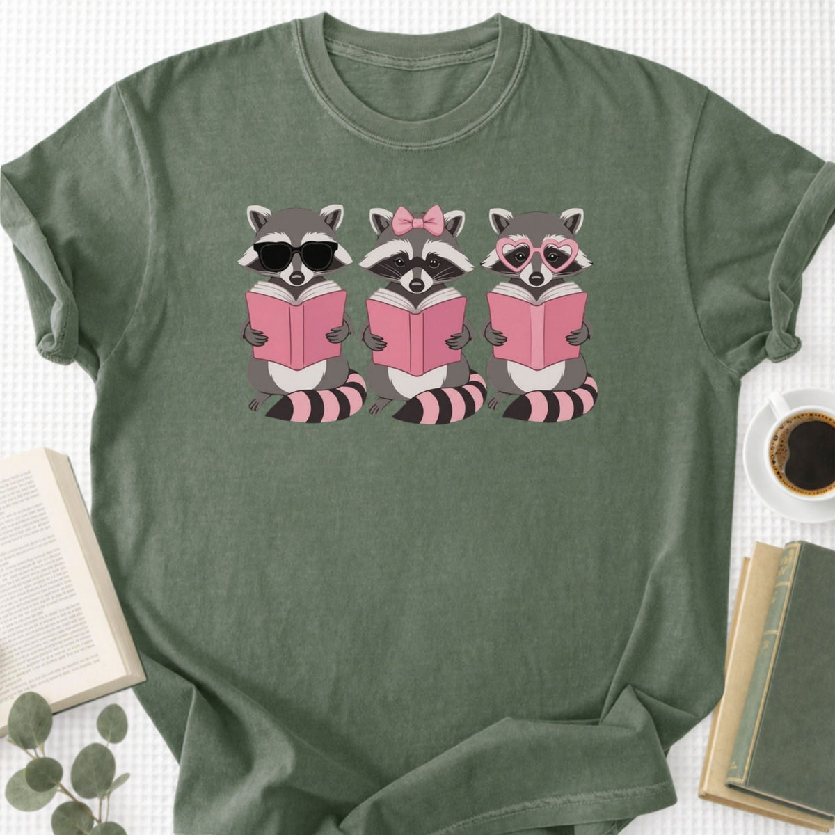 Girly Reading Raccoons Unisex T-Shirt - Book Social Club