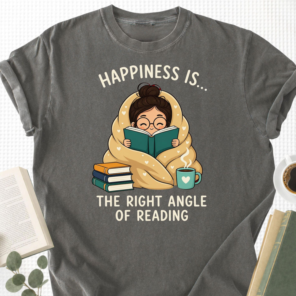 Happiness Is... The Right Angle Of Reading Unisex T-Shirt - Book Social Club