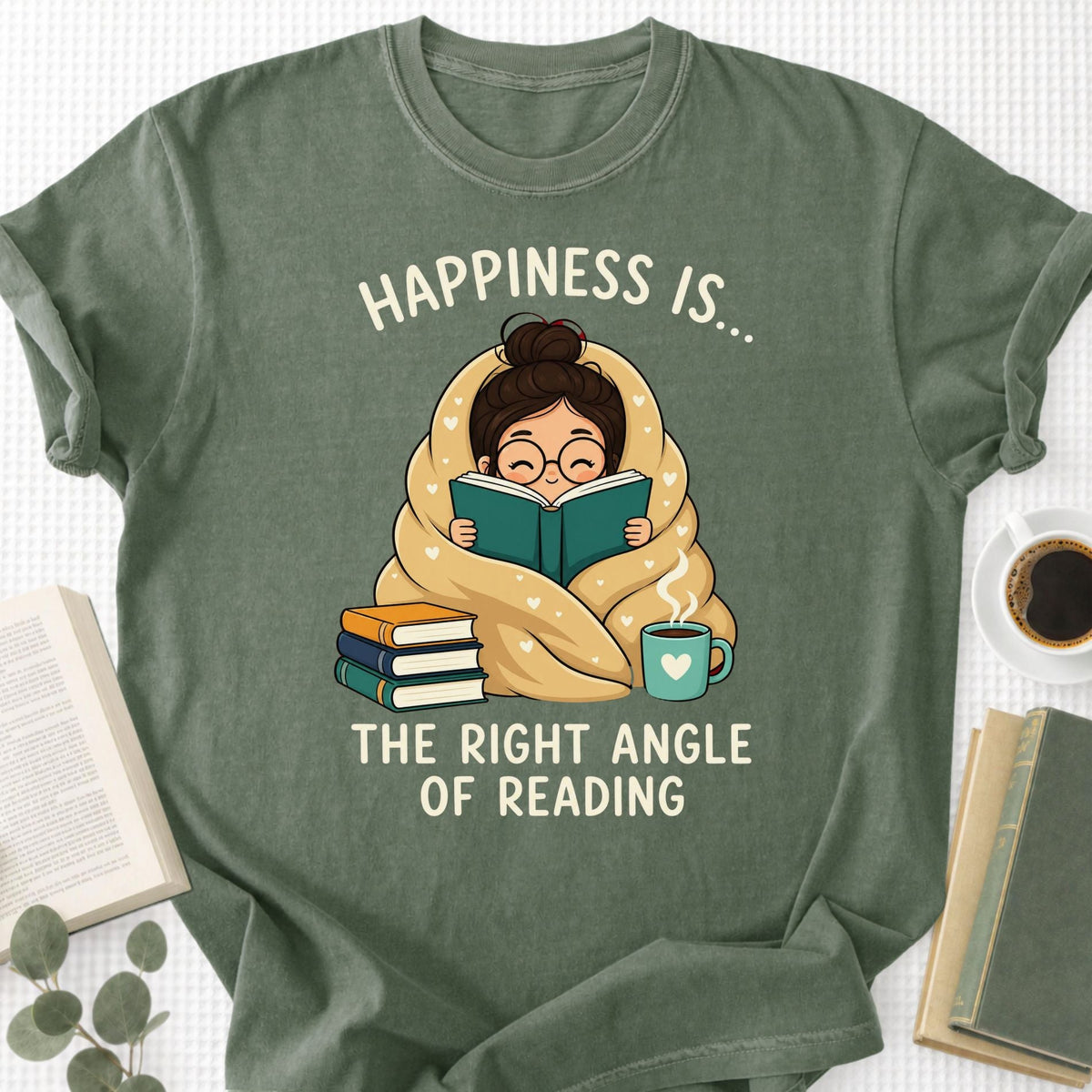 Happiness Is... The Right Angle Of Reading Unisex T-Shirt - Book Social Club