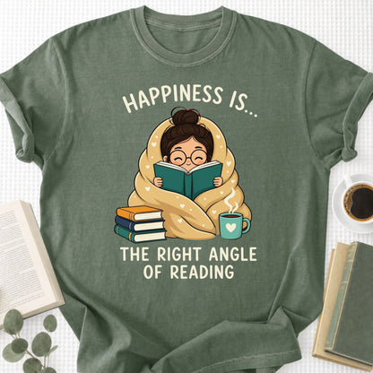 Happiness Is... The Right Angle Of Reading Unisex T-Shirt - Book Social Club