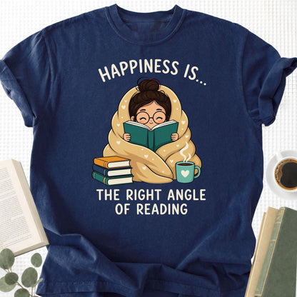 Happiness Is... The Right Angle Of Reading Unisex T-Shirt - Book Social Club