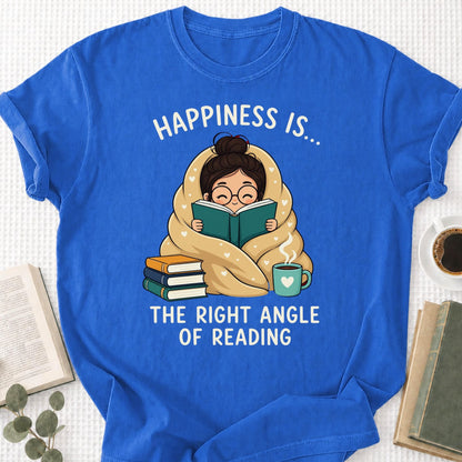Happiness Is... The Right Angle Of Reading Unisex T-Shirt - Book Social Club
