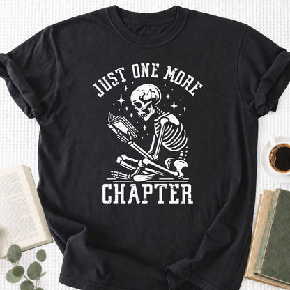 Just One More Chapter Skeleton Reading Unisex T-Shirt - Book Social Club