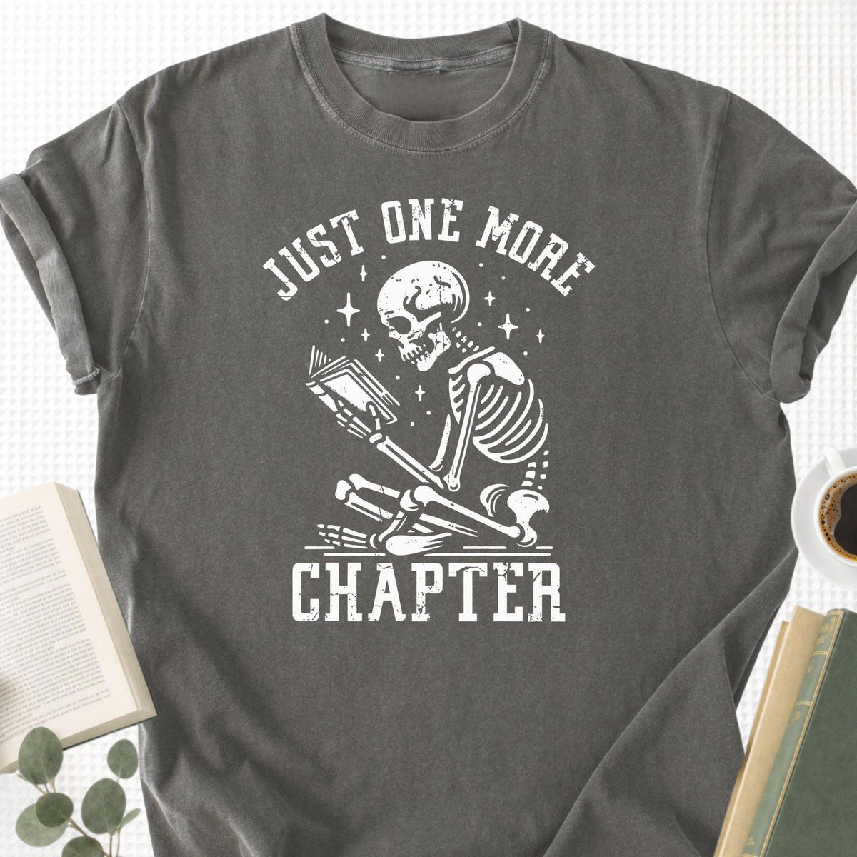 Just One More Chapter Skeleton Reading Unisex T-Shirt - Book Social Club