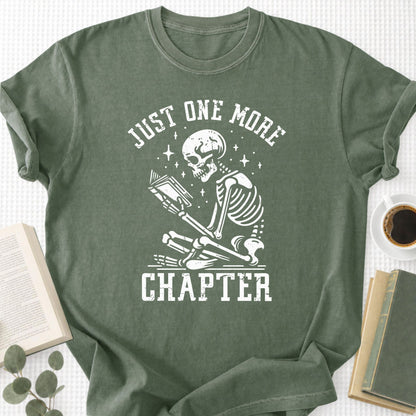 Just One More Chapter Skeleton Reading Unisex T-Shirt - Book Social Club