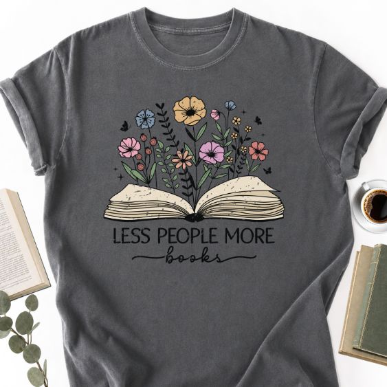 Less People More Books Floral Unisex T-Shirt, Bookworm Gift - Book Social Club