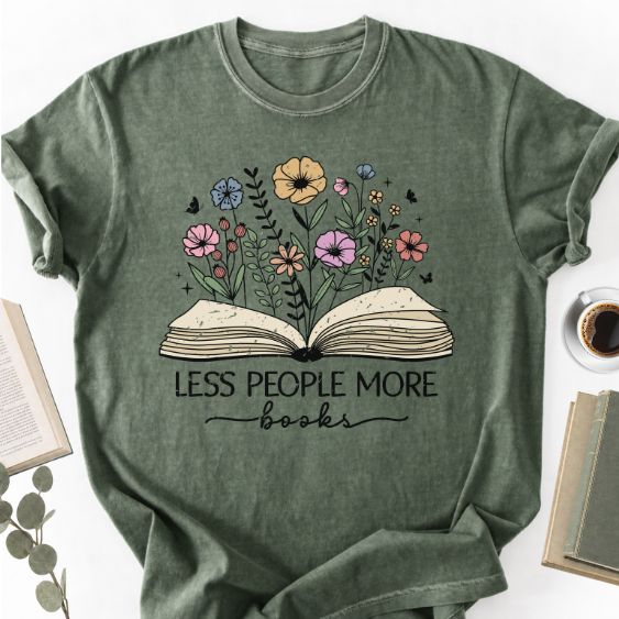 Less People More Books Floral Unisex T-Shirt, Bookworm Gift - Book Social Club
