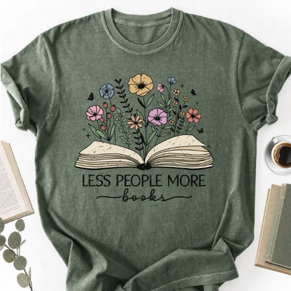 Less People More Books Floral Unisex T-Shirt, Bookworm Gift - Book Social Club