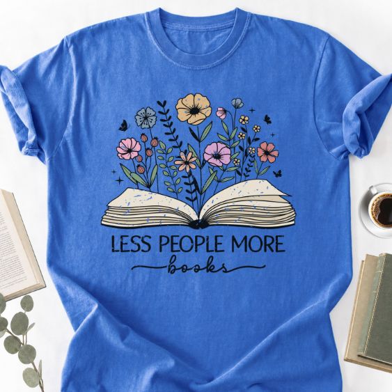 Less People More Books Floral Unisex T-Shirt, Bookworm Gift - Book Social Club