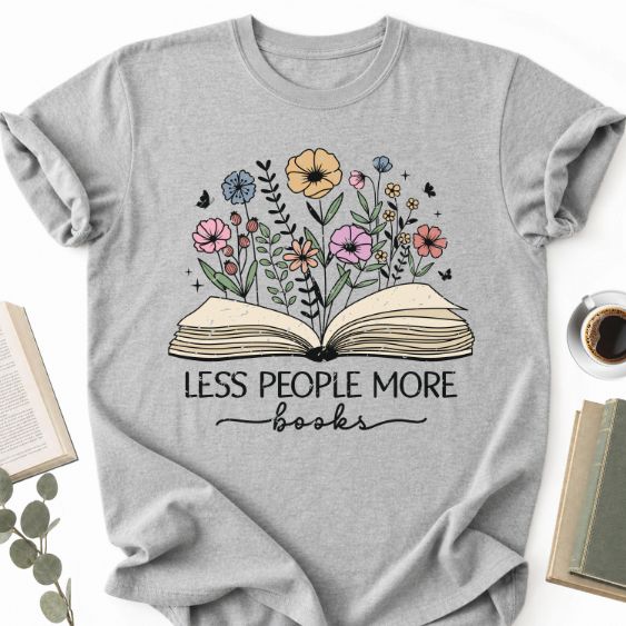 Less People More Books Floral Unisex T-Shirt, Bookworm Gift - Book Social Club