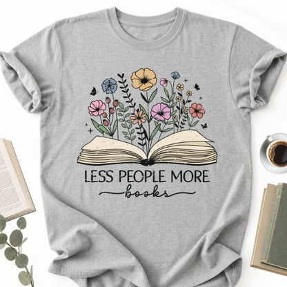 Less People More Books Floral Unisex T-Shirt, Bookworm Gift - Book Social Club