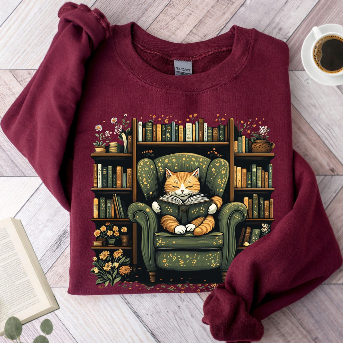 Library Cat Vintage Unisex Sweatshirt - Book Social Club