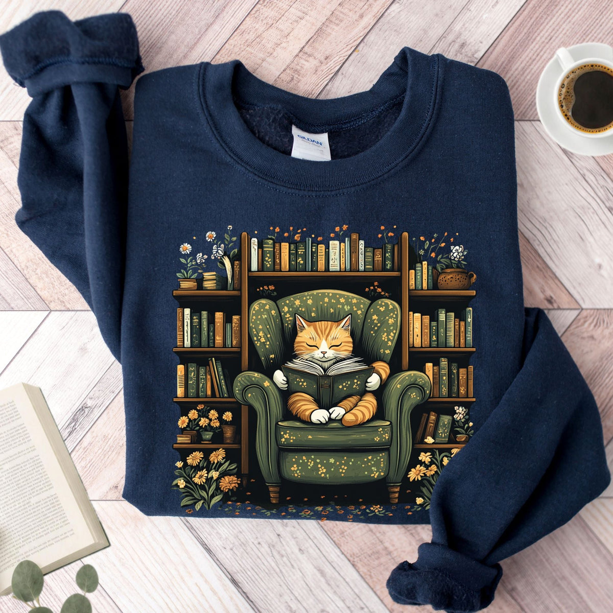 Library Cat Vintage Unisex Sweatshirt - Book Social Club