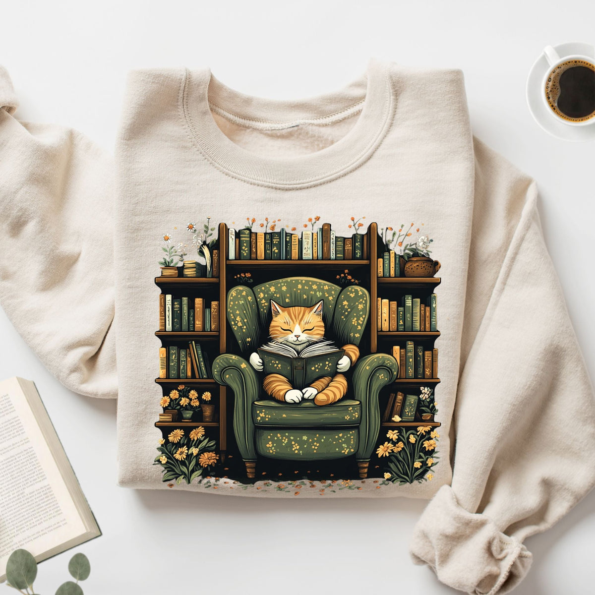 Library Cat Vintage Unisex Sweatshirt - Book Social Club