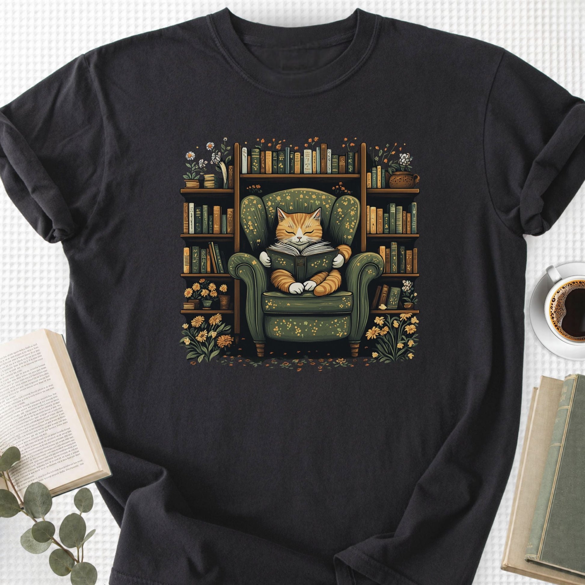 Library Cat Vintage Unisex T-Shirt - Book Social Club