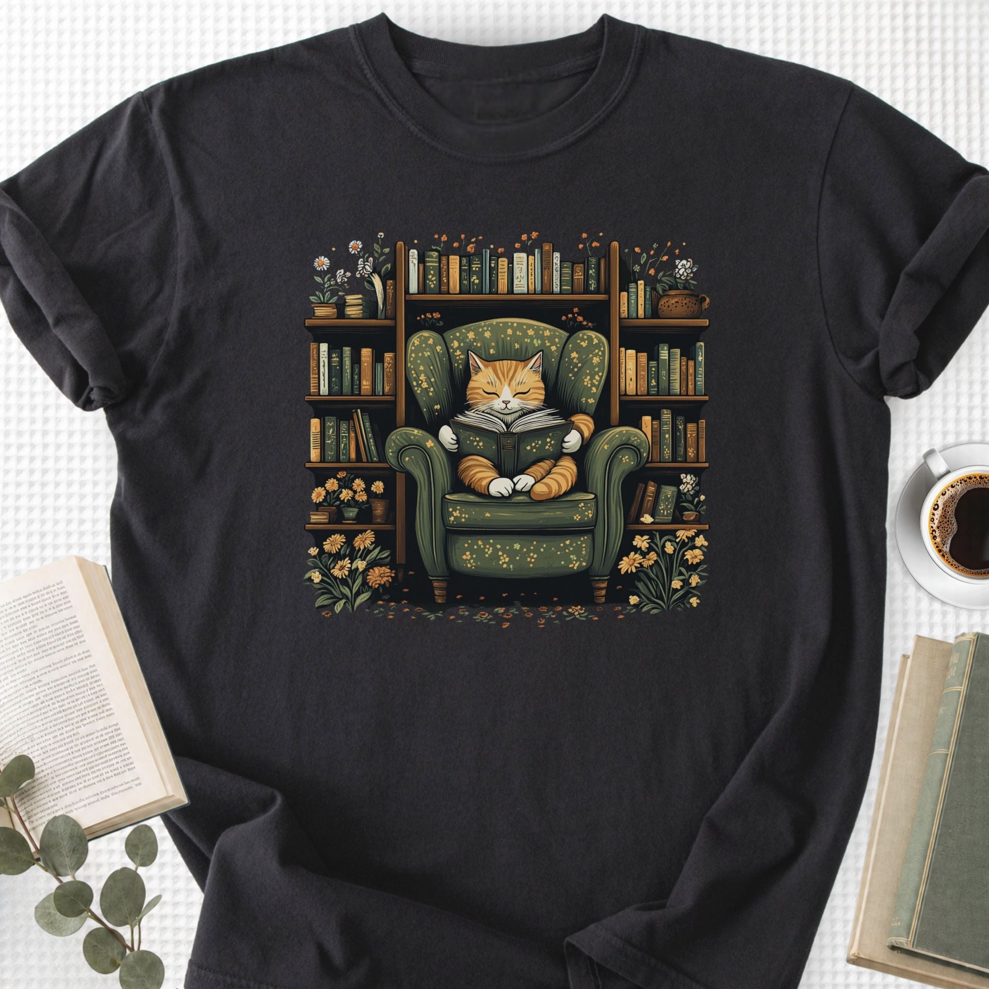 Library Cat Vintage Unisex T-Shirt - Book Social Club