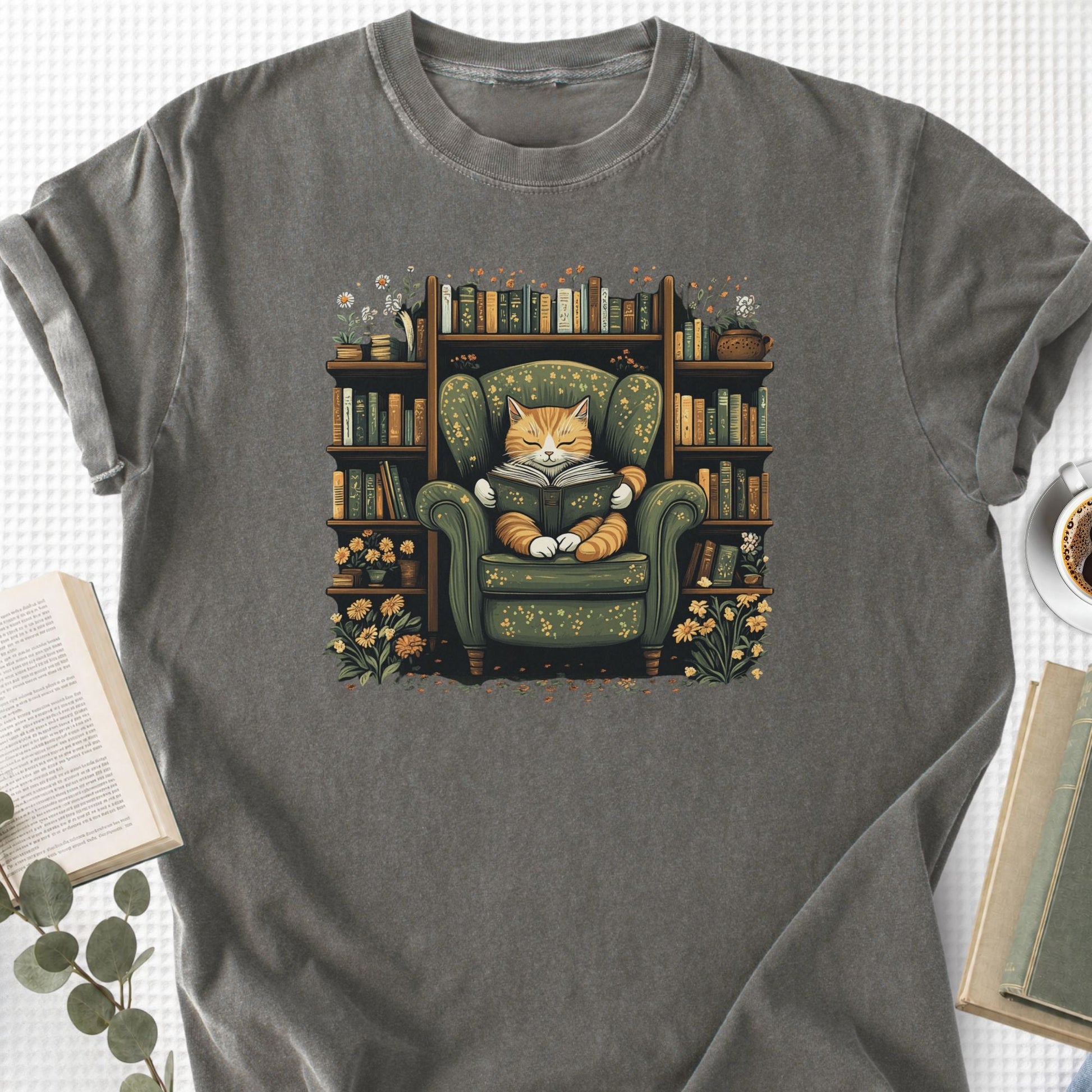 Library Cat Vintage Unisex T-Shirt - Book Social Club