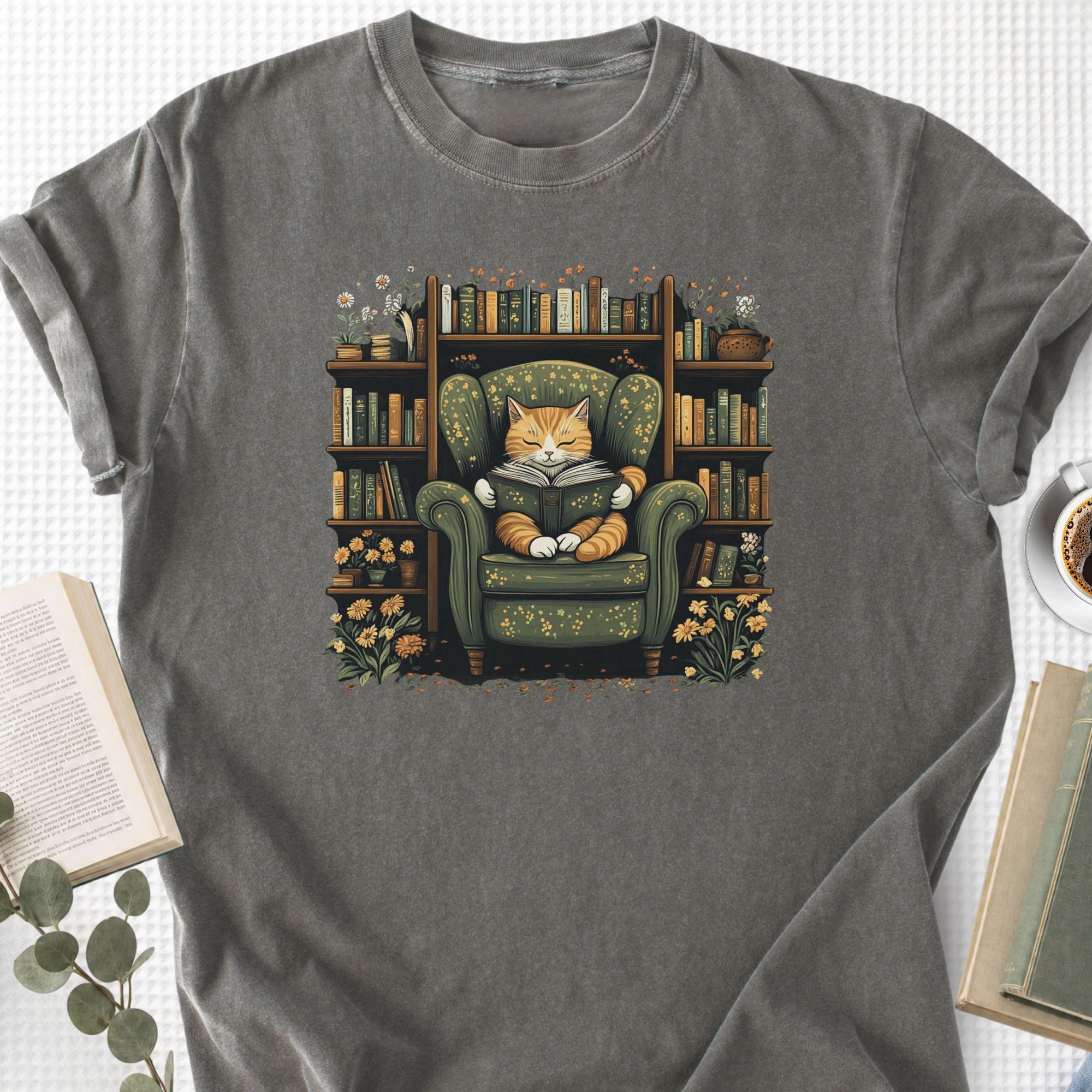 Library Cat Vintage Unisex T-Shirt - Book Social Club