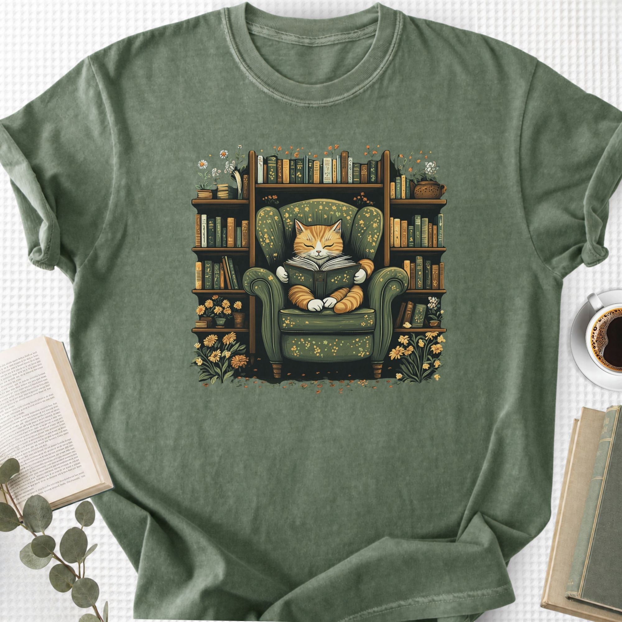 Library Cat Vintage Unisex T-Shirt - Book Social Club
