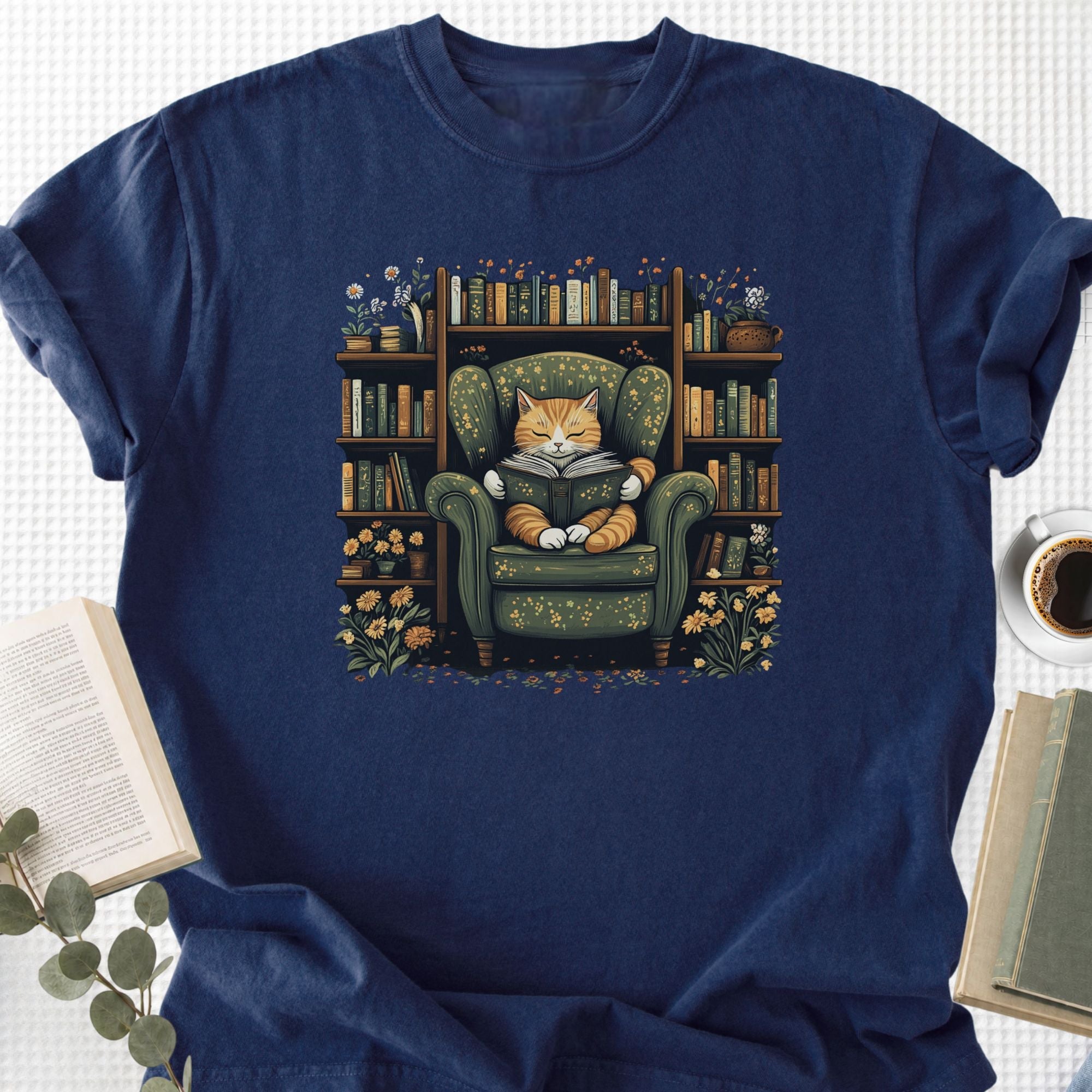 Library Cat Vintage Unisex T-Shirt - Book Social Club