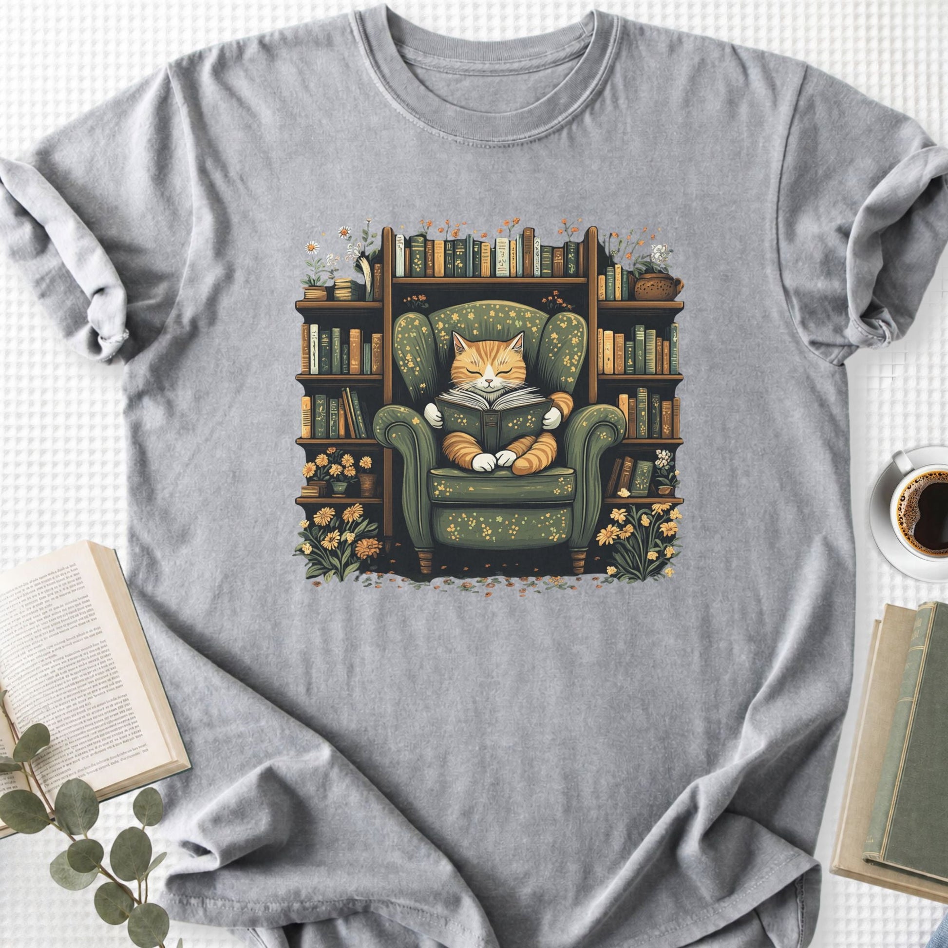 Library Cat Vintage Unisex T-Shirt - Book Social Club