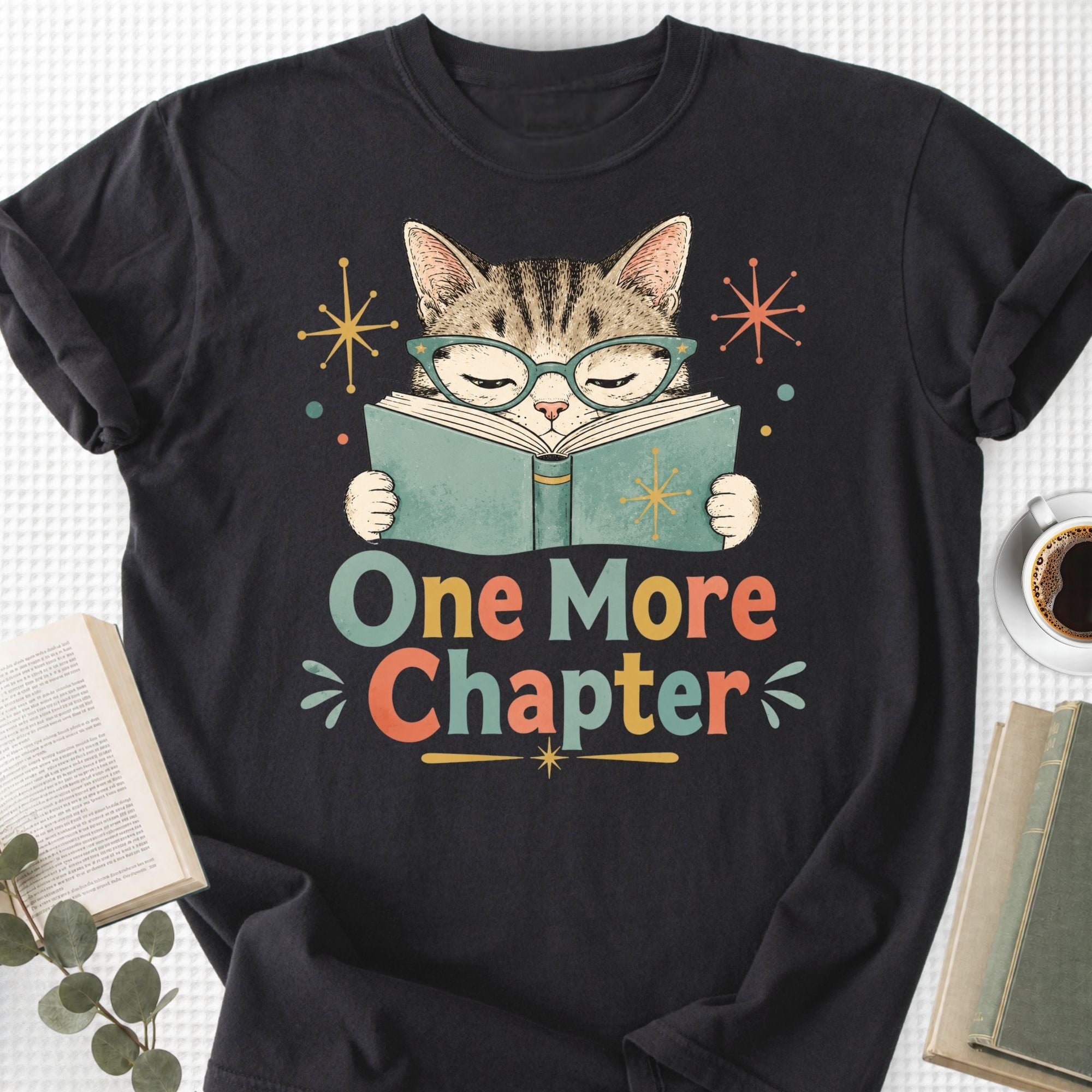 One More Chapter Cute Cat Retro Unisex T-Shirt - Book Social Club