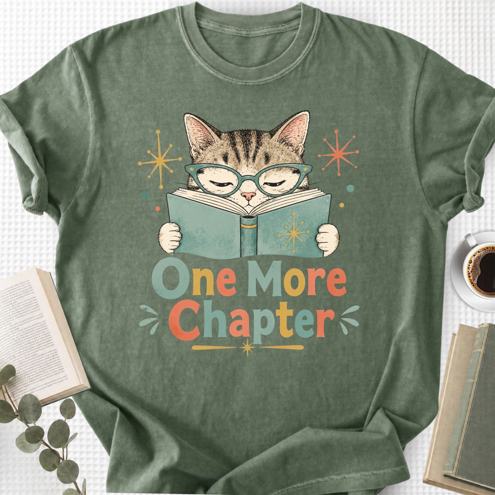 One More Chapter Cute Cat Retro Unisex T-Shirt - Book Social Club