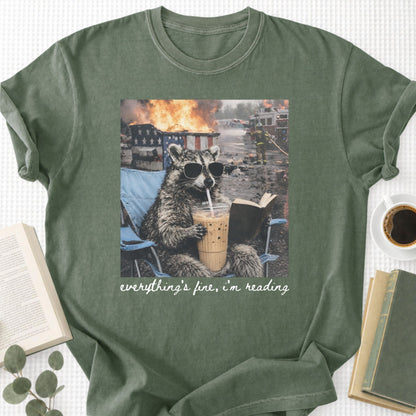 Raccoon Eveything's Fine, I'm Reading Unisex T-Shirt - Book Social Club