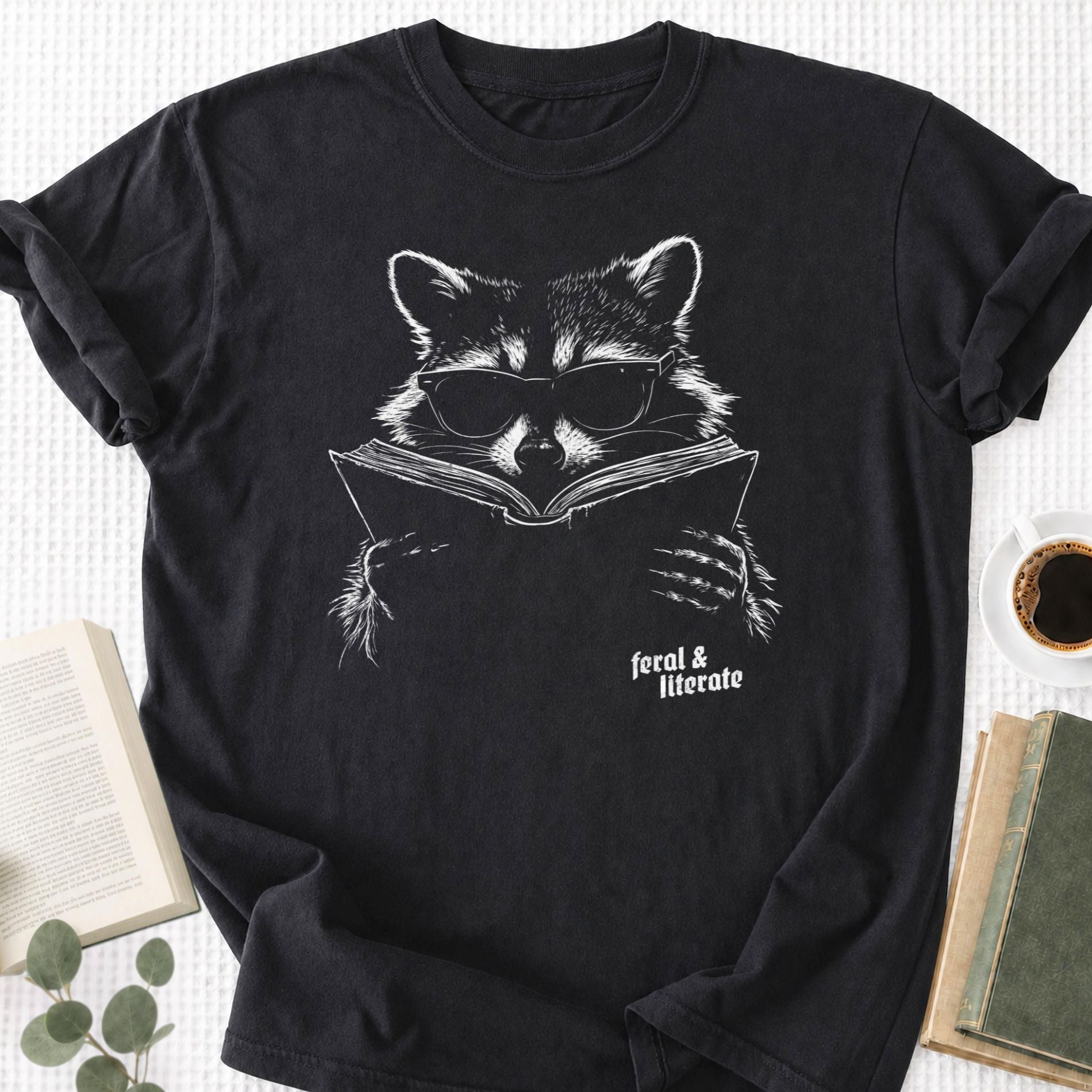 Raccoon Reading Unisex T-Shirt - Book Social Club