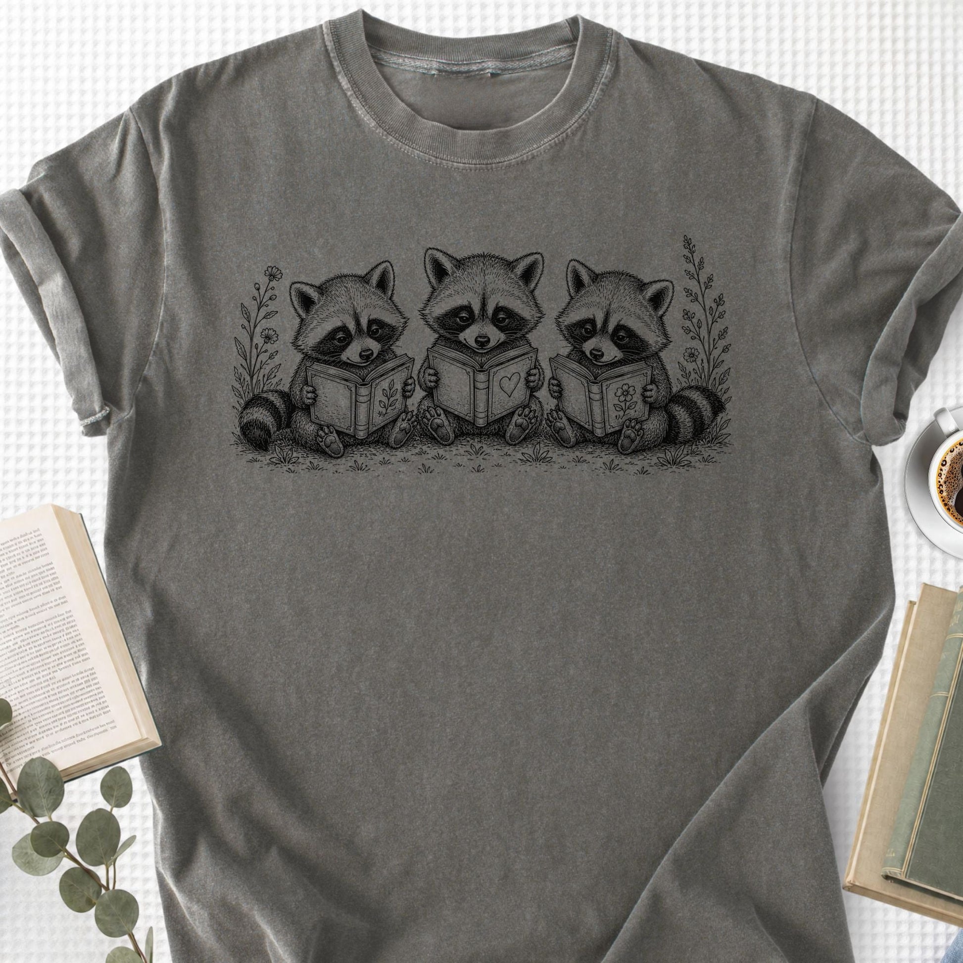Raccoons Reading Books Unisex T-Shirt - Book Social Club