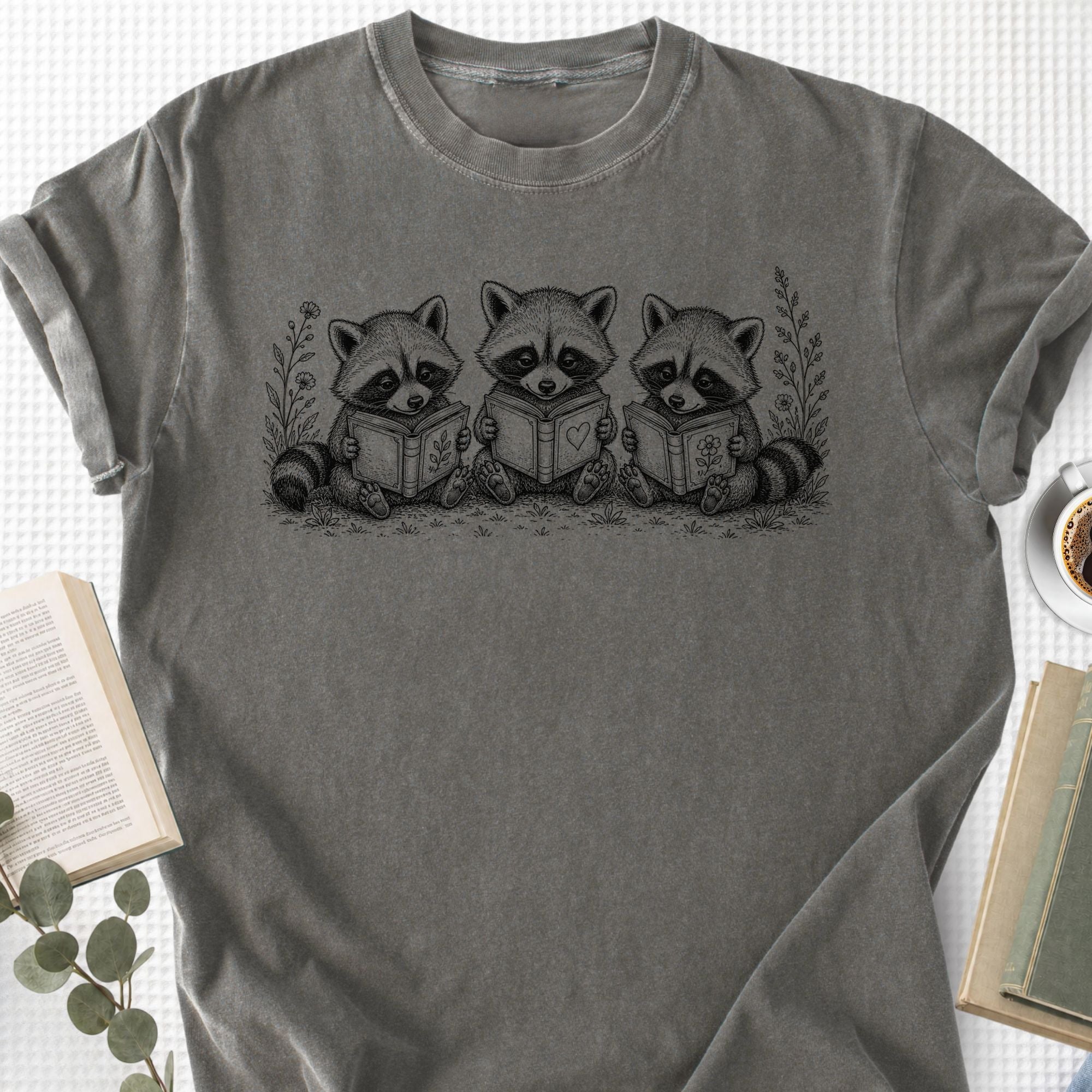Raccoons Reading Books Unisex T-Shirt - Book Social Club