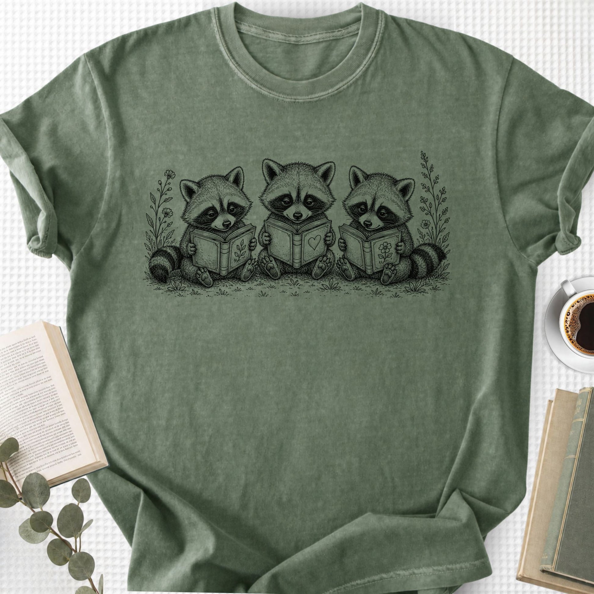 Raccoons Reading Books Unisex T-Shirt - Book Social Club
