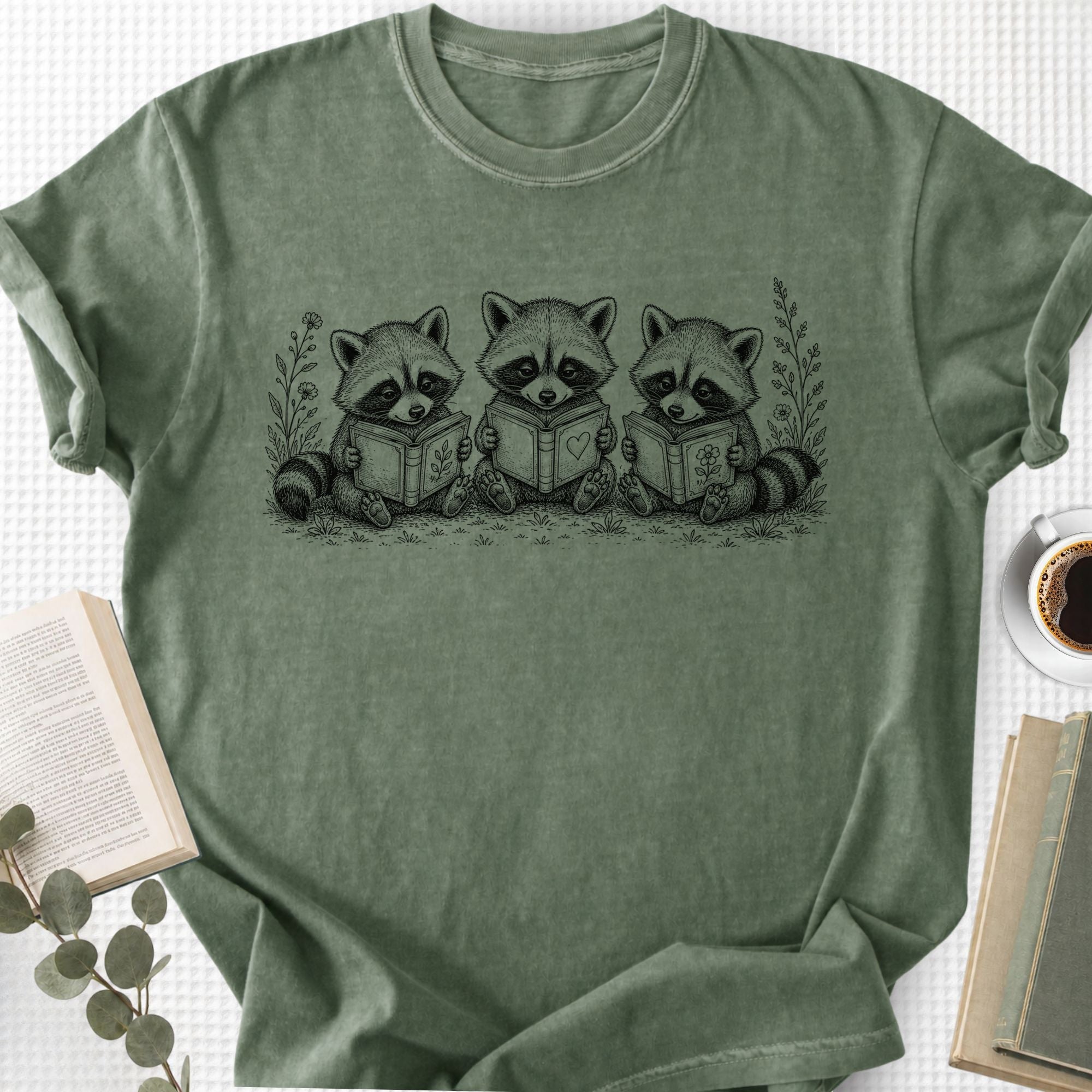 Raccoons Reading Books Unisex T-Shirt - Book Social Club