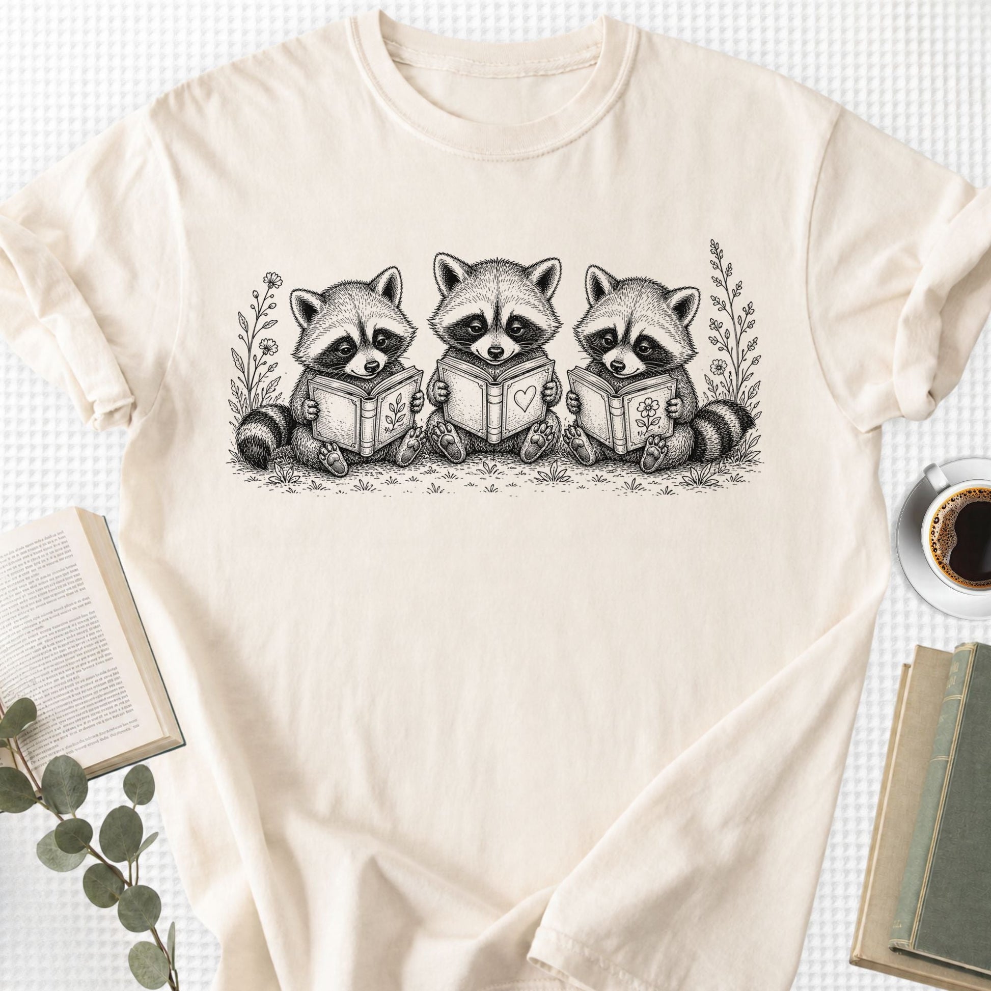 Raccoons Reading Books Unisex T-Shirt - Book Social Club