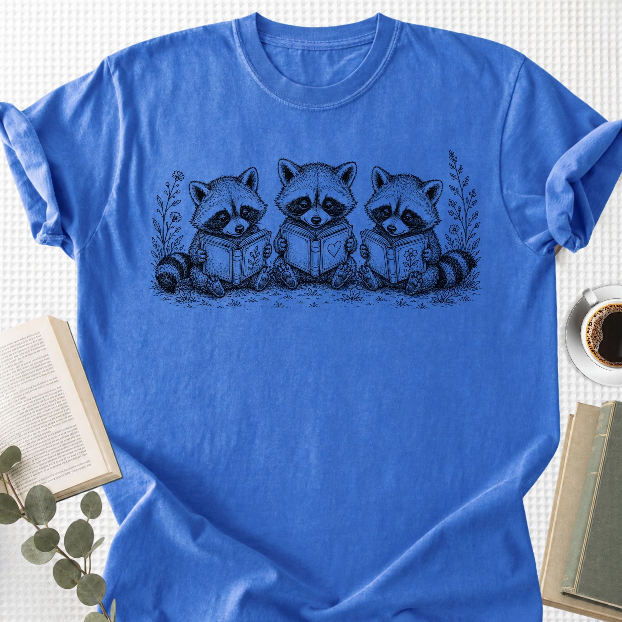 Raccoons Reading Books Unisex T-Shirt - Book Social Club
