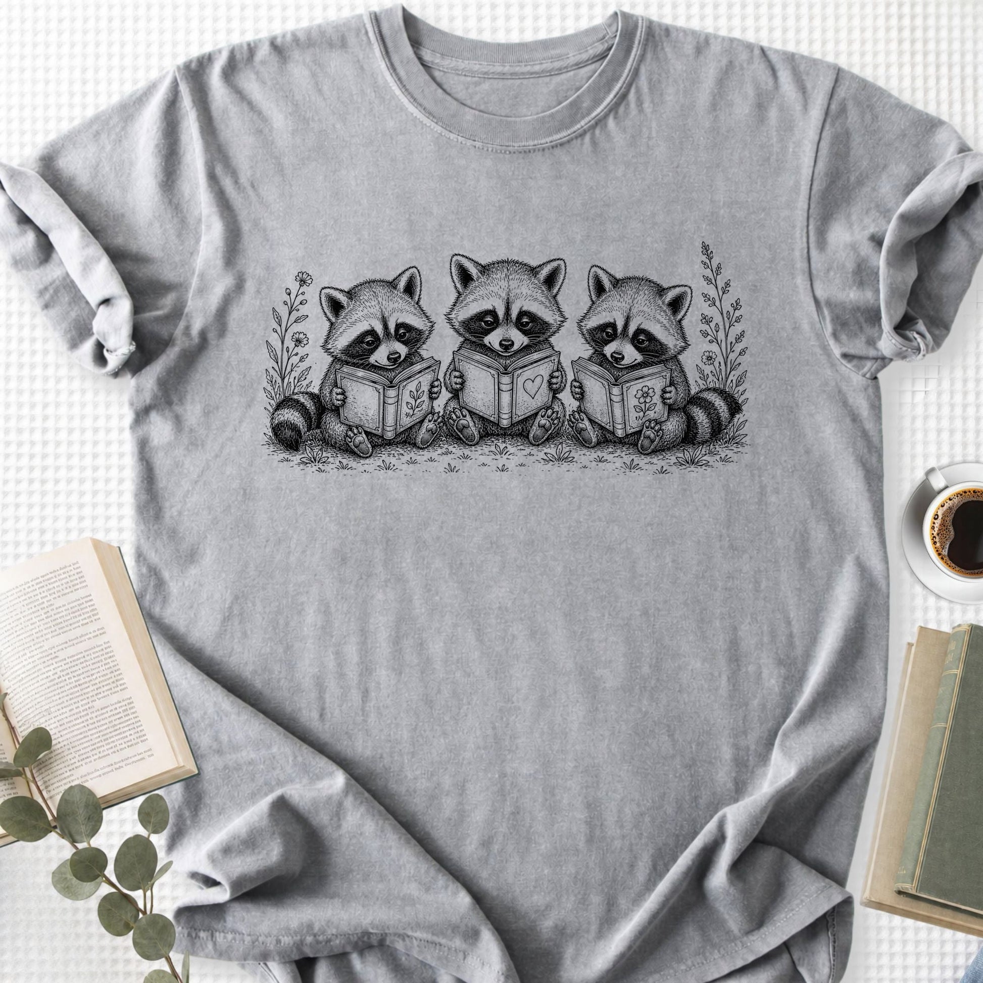 Raccoons Reading Books Unisex T-Shirt - Book Social Club