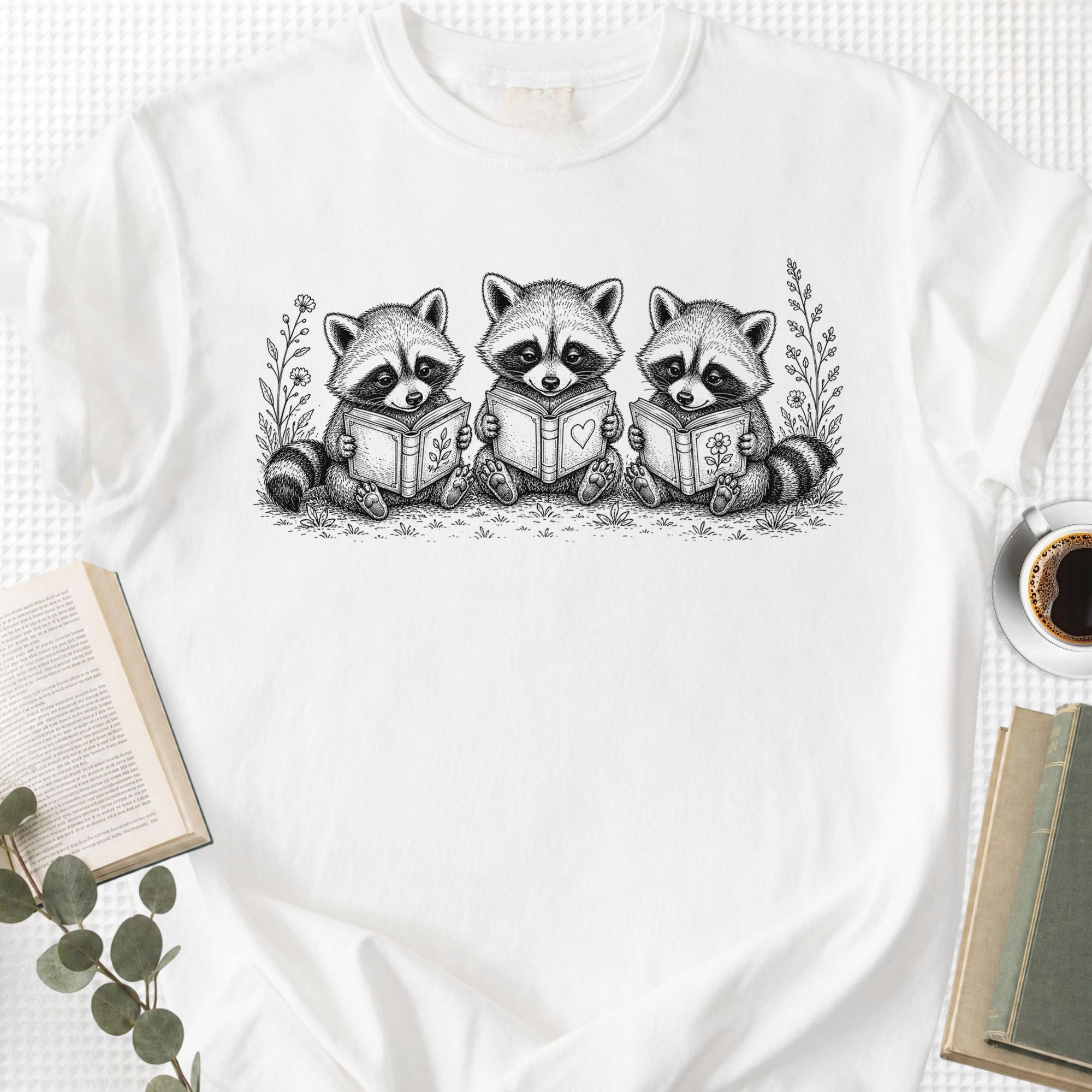 Raccoons Reading Books Unisex T-Shirt - Book Social Club