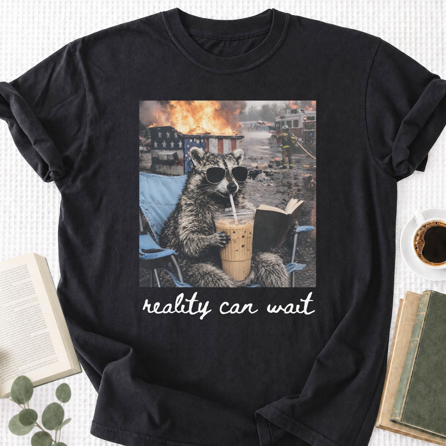 Reality Can Wait Raccoon Unisex T-Shirt - Book Social Club