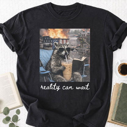 Reality Can Wait Raccoon Unisex T-Shirt - Book Social Club