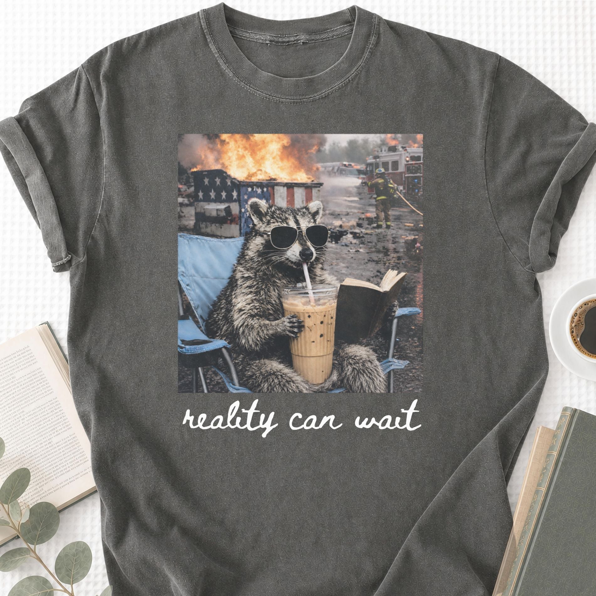 Reality Can Wait Raccoon Unisex T-Shirt - Book Social Club