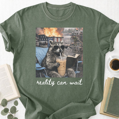 Reality Can Wait Raccoon Unisex T-Shirt - Book Social Club
