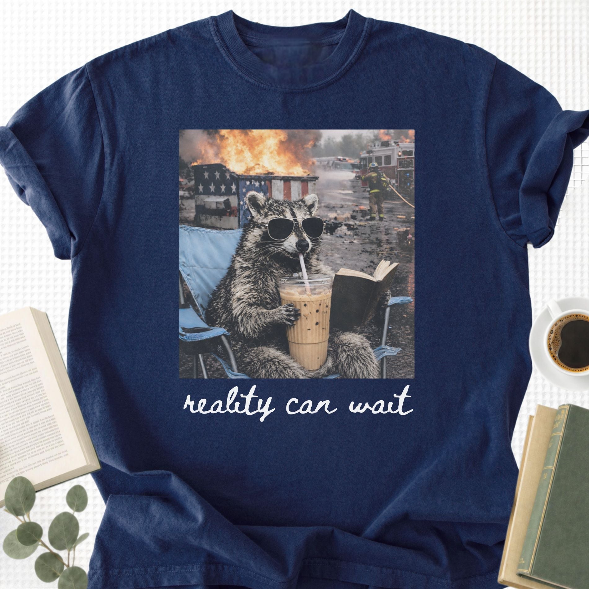 Reality Can Wait Raccoon Unisex T-Shirt - Book Social Club