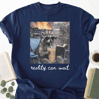 Reality Can Wait Raccoon Unisex T-Shirt - Book Social Club