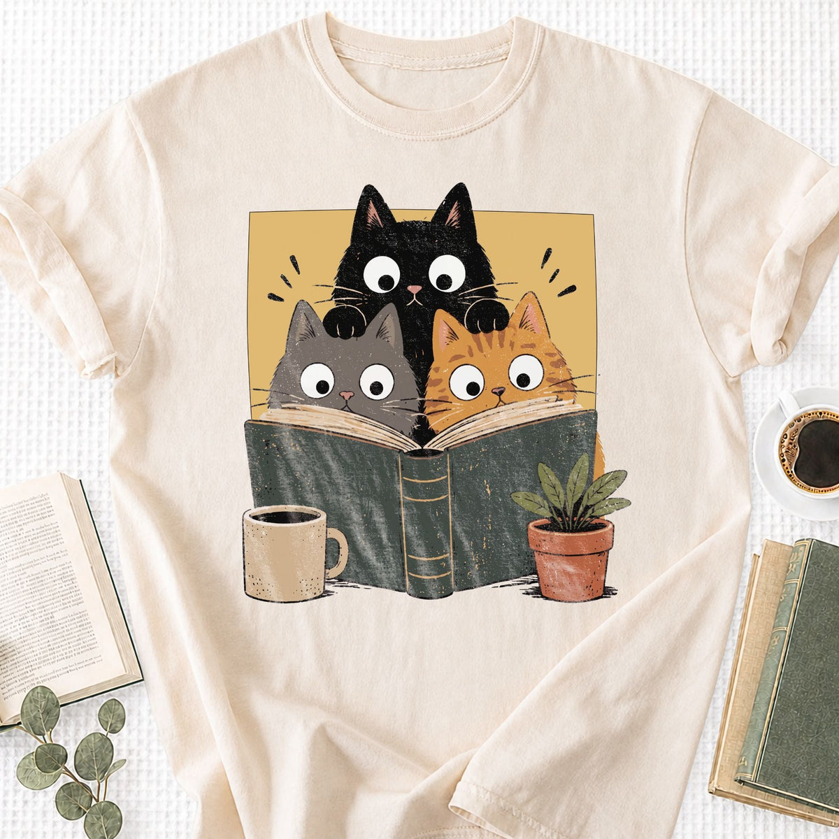 Retro Curious Reading Cats Unisex T-Shirt - Book Social Club