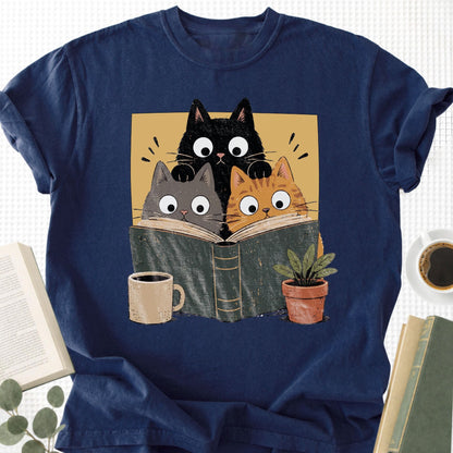 Retro Curious Reading Cats Unisex T-Shirt - Book Social Club