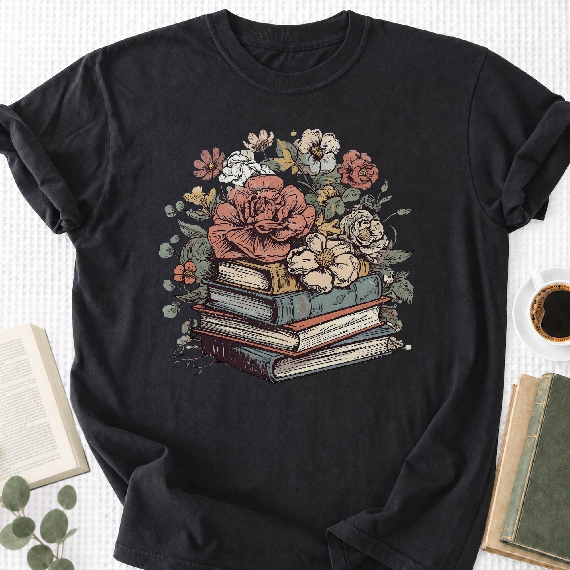 Rose Books Floral Vintage Unisex T-Shirt, Book Lover Gift - Book Social Club